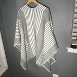 Vintage gray striped poncho fringe body wrap scarf Photo 4