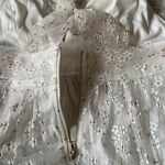 Lulus  ivory/Shiny gold tulle daisy overlay twist back skater dress size Large Photo 6