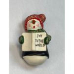 Vintage Snowman "Joy To The World" Brooch Pin With Glitter Accents White Photo 4