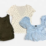 PaperMoon , Aerie, and AE Short Sleeve Bundle Tops - Olive, Cream, and Light Blue Photo 0