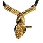 VTG 80s Egyptian Revival Snake Cleopatra Choker Necklace Gold/Leather Rhinestone Gold Photo 4