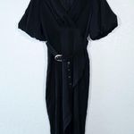 NWT BigHit Black Faux Wrap Belted Midi Dress Size Large Photo 0