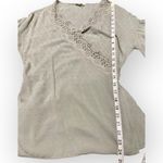 Entro  Women’s Top Light Sage Green Boho Blouse with Crochet Eyelet Lace Trim M Photo 5