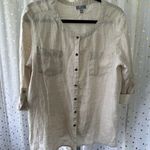 JM Collection Petite 100% Linen Mandarin Band Collar Button Down Shirt 14 Photo 1