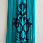 Miss Sixty  Teal and Navy Blue Silk Gown Maxi Floral Dress, Size 4 Photo 13