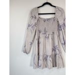 Babaton Aritzia Dress Gray Mini Floral Organic Linen Smocked Babydoll Boho Small Photo 7