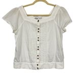 prAna  White Pleated Short Sleeve Blouse Womens XS Beachy Casual Cotton Peasant Photo 0