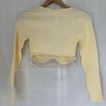 ZARA NWT  Seamless Ribbed Pearl Fringe Long Sleeve Crop Top XS in Oyster white Photo 3