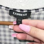 EXPRESS Gingham Black And White Short Sleeve Business Casual Top Photo 3