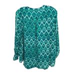 Zac & Rachel Green/Blue Geo Print Chiffon Long Tab Sleeve Blouse Size XL Wrap Blue Photo 5