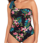 SkinnyDippers Miraclesuit Flapjack One Shoulder Reversible Floral‎ Swimsuit Med Black Photo 0