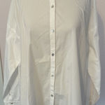 Eileen Fisher  Sz LG Button Up Shirt White Band Collar Business Career Minimalist Photo 0