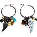 Vtg Sterling Silver Hoop Earrings Dangles Acrylic Flower Leaf 2" Estate 9.27g Photo 0