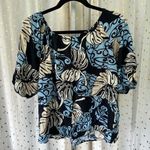 One Papaya Hawaiian Aloha Floral Tropical Leaves On Off Shoulder Peasant Top M Blue Size M Photo 3