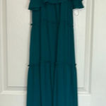 Ella Moss ‎ Teal Pleated Maxi Dress Women’s XS Crepe Crinkle Layer Tier Gown Photo 0