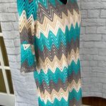 Tacera open knit fully lined 3/4 bell sleeve chevron print dress women sz Med Photo 5