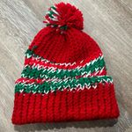 NWOT knit green red and white winter hat with puff ball Photo 0