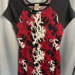 Taylor Sweater Dress Womens Medium Red Black Soft Flower Raglan Short Sleeve B71 Photo 4