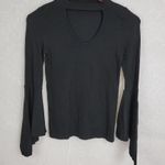 Suzette  Womens Blouse Size S Black Cut Out Neck Flare Long Sleeve Pullover Photo 2