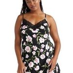 Joyspun Women’s Lace Trim Knit Chemise, Size 4X, BLACK WITH PINK FLOWERS Photo 0