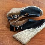 Maypol Anthropologie  black Leather Cross Band Espadrilles Wedge Sandals 40/9 Photo 8