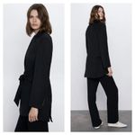 ZARA  Women Tie Belt Blazer Black 2110/454 Size Large Oversized Cinched Waist Photo 12