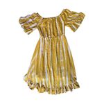 Blue Island  Women’s Off Shoulder Yellow Tie Dye Dress Size L Boho Ruffle Hem Photo 4
