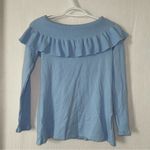 Lilly Pulitzer SIESTA OFF THE SHOULDER SWEATER Crew Blue Ruffle Neck S Photo 2