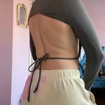 Love j NWOT grey ribbed long sleeve cropped open back tie top Photo 2