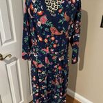 Croft & Barrow 3X Midi Dress Floral Belted Blue Stretch Work Boho V-neck New Photo 1
