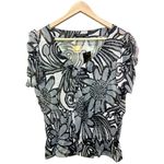 BCBGMAXAZRIA Chiffon Top V-Neck Abstract Black Gray Short Sleeves Neck Tie NWT Photo 0