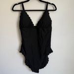 J.Crew NWT  Scalloped One-Piece Swimsuit in Solid Black BF041 Women's L Photo 3