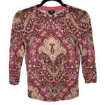 Talbots  Petite Pure Cashmere Paisley Print 3/4 Sleeve‎ Sweater Cozy Boho Indie Photo 0