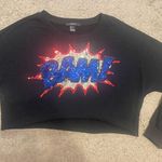 Forever 21 Sequin Sparkle “BAM” Comic Style Pop Cropped Long Sleeve Crew Neck Photo 5