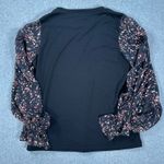 CeCe Sheer Printed Long-Sleeve Black Knit Top Women's Small Crew Neck Metallic Photo 7