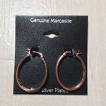 Genuine Marcasite Fine Silver Plated Hoop Earring Photo 4