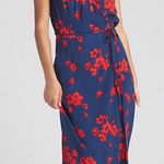 Gap  wrap Navy and Red Floral midi Dress, size large Photo 0