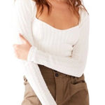 Free People Brittany White Ribbed Puff Sleeve Longsleeve Top Size Small Photo 0