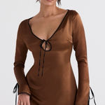 House Of CB  Sakina Long Sleeve Satin Minidress Espresso‎ Coffee Brown NWOT sz M Photo 0