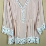 Chelsea & Theodore Woman Boho Cottagecore Striped Pink White Lace Crochet Blouse Size 2X Photo 2