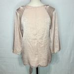 Lani California  Blush Pink Blouse Top Satin Tie Front 3/4 Sleeve Shiny Sz S Photo 5