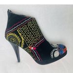 Scarlet Embroidered Heel Faux Suede Ankle Booties Stiletto Size 38 (US 7.5) Black Photo 0