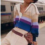 Aerie Mock Neck Multicolor Cozy Chunky Knit Double-Zip Cardigan Sweater Medium Photo 0