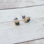 Vintage Stud Earrings Dainty Green & Gold Tone Diamond Shape Photo 2