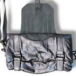 The Sak  Leather Silver Metallic Crossbody Clutch Foldover Handbag EUC Photo 3