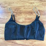 Oh Polly Black Rhinestone Strap Crop Top Zipper Back Evening Clubwear Photo 1