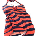 Motherhood Maternity  Navy Orange Stripe Tankini Top M Ruched Sides Shelf Bra Photo 0