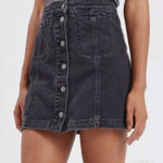 TopShop Moto Denim Mini Skirt Button Front Distressed Five Pocket Style Sz 28W Black Photo 0