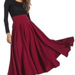 High Waisted Slit Midi Skirt with Pockets Red Size L Photo 0