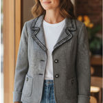 Weekend MaxMara Textured Tweed Ruffled Hem Linen Blend Blazer Size 12 Black Photo 0